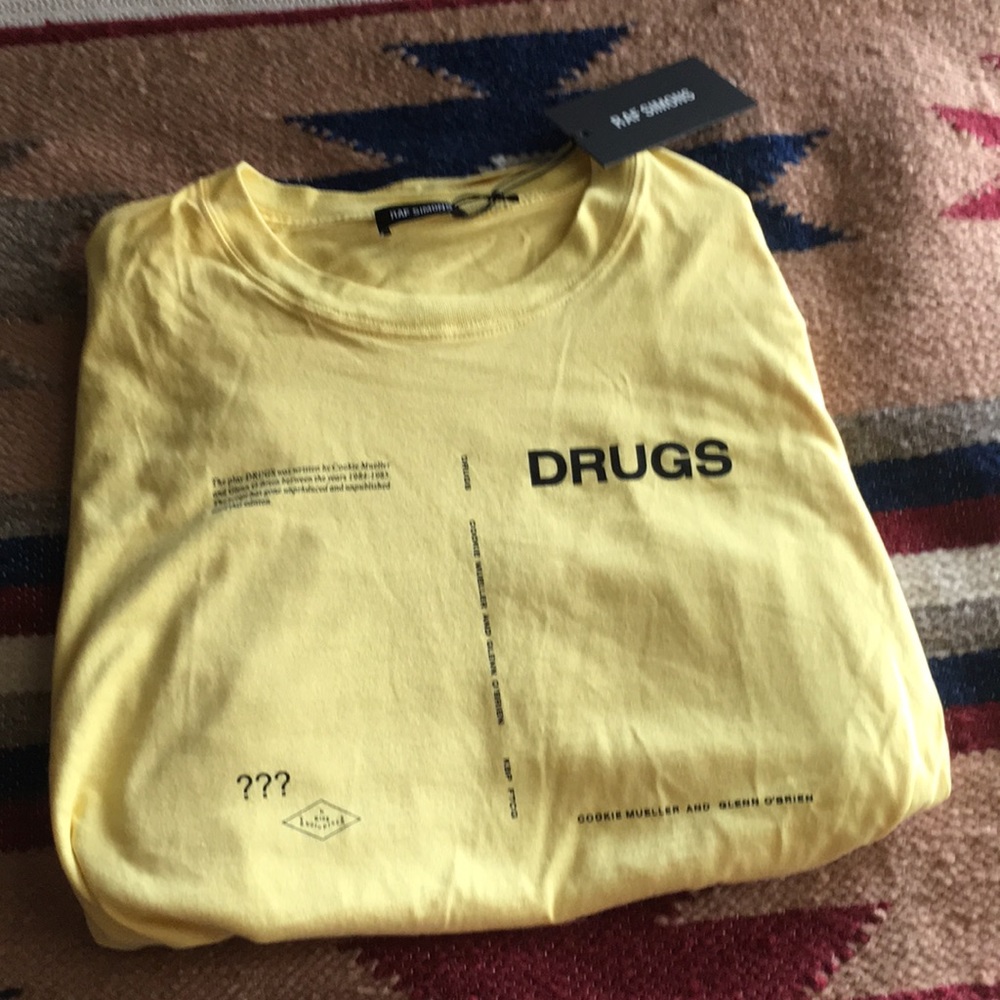 RAF Simons Yellow Drugs T Shirt New with Tags